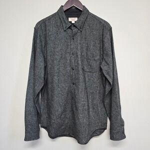 Wallace & Barnes Button Down Shirt Mens L Gray Wool Blend Heritage Office